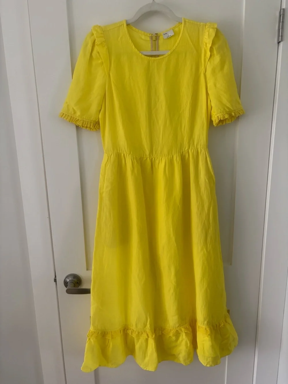 Le Fou Aritzia Bright Yellow Puff‑Sleeve Midi Dress Flowy Ruffles Cottagecore 4 - Picture 2 of 9